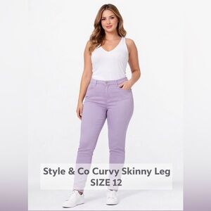 Style & Co Curvy Skinny Leg Pants Women Size 12 Stretch Beige Mid Rise